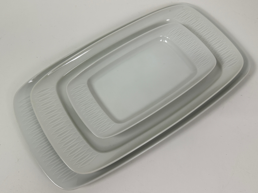 Vintage Mid-Century Modern Lorenz Hutschenreuther White Porcelain (3) Serving Platters: 9'L, 13'L & 15'L [Photo 6]