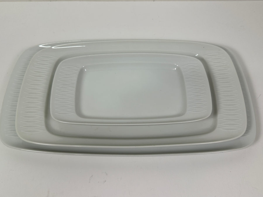 Vintage Mid-Century Modern Lorenz Hutschenreuther White Porcelain (3) Serving Platters: 9'L, 13'L & 15'L [Photo 3]