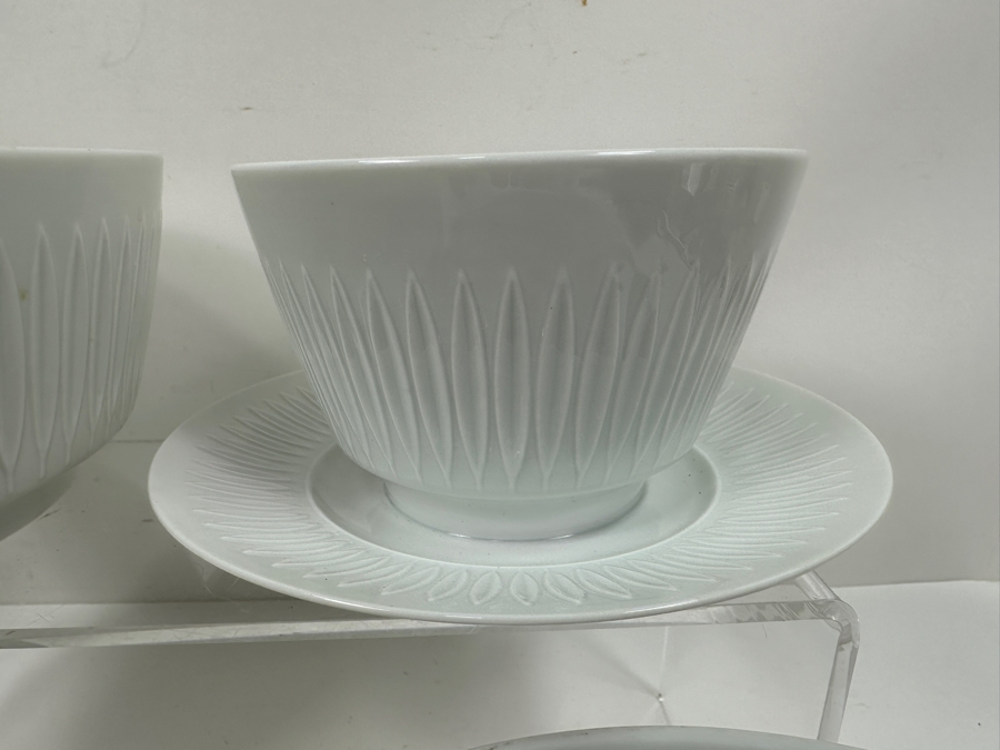 Vintage Mid-Century Modern Lorenz Hutschenreuther White Serving Bowls (2) 8.5'W, (1) 7.75'W & (1) Cup With Attached Plate [Photo 3]