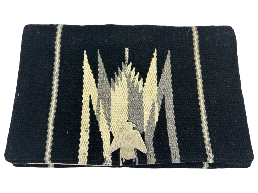 Vintage Fred Harvey Wool Clutch Handbag Chimayo Style From New Mexico With Thunderbird Clasp 10W X 6H