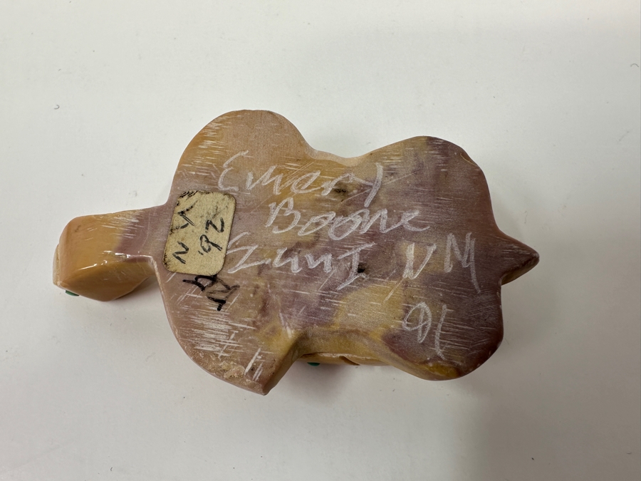 Vintage Native America Zuni Hand Carved Stone Turtle Fetish With Small Turquoise Inlays By Emery Boone New Mexico 2.5'L [Photo 4]