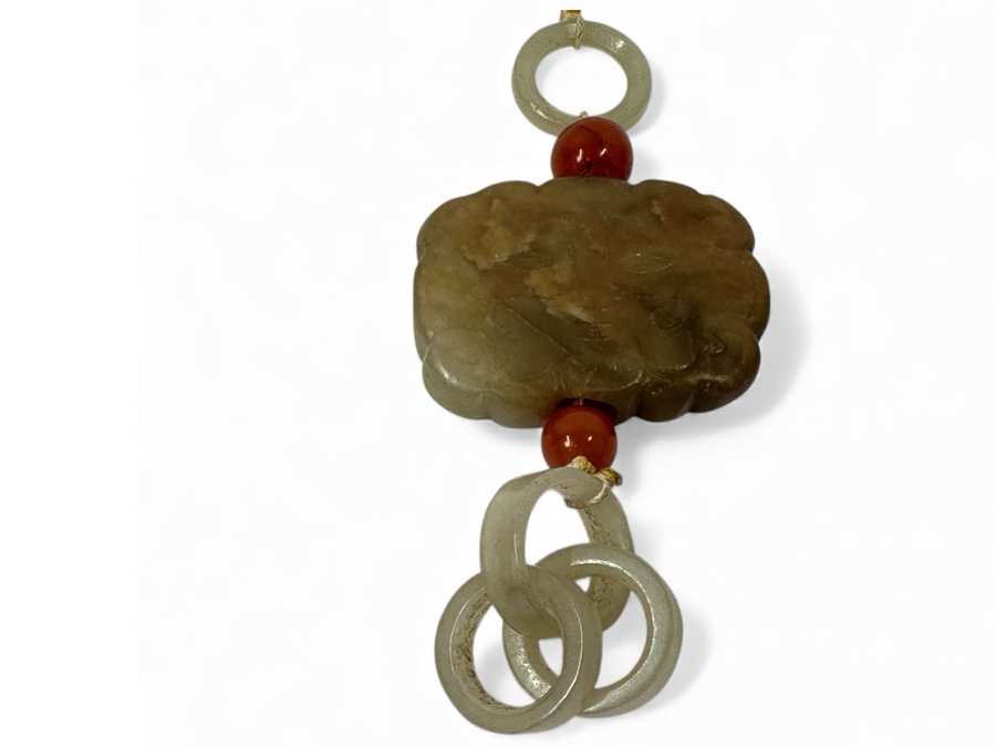 Vintage Chinese Carved Stone / Jade Pendant 3.5'L