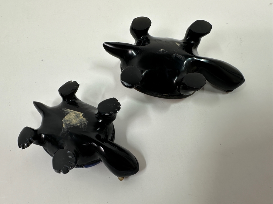 Pair Of Carved Stone Turtle Figurines With Mosaic Lapis Lazuli And Tiger's Eye Shells 2'L & 2.5'L [Photo 6]