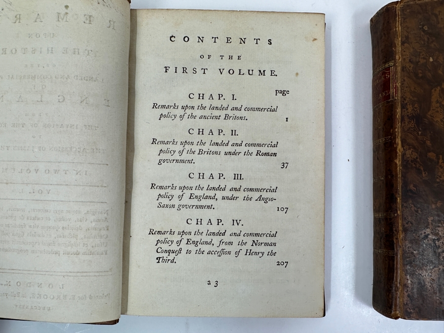 Rare Antique 1785 Leather Bound 2-Volume Book Set Remarks Upon The History Of The Landed And Commercial Policy Of England From The Invasion Of The Romans To The Accession Of James The First Published London Printed E. Brooke [Photo 11]