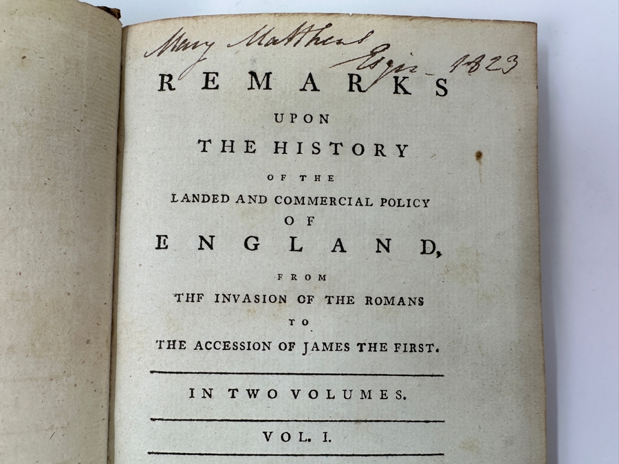 Rare Antique 1785 Leather Bound 2-Volume Book Set Remarks Upon The History Of The Landed And Commercial Policy Of England From The Invasion Of The Romans To The Accession Of James The First Published London Printed E. Brooke [Photo 5]