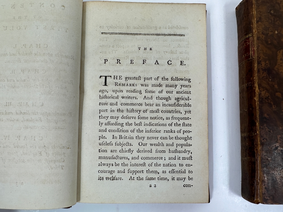 Rare Antique 1785 Leather Bound 2-Volume Book Set Remarks Upon The History Of The Landed And Commercial Policy Of England From The Invasion Of The Romans To The Accession Of James The First Published London Printed E. Brooke [Photo 12]