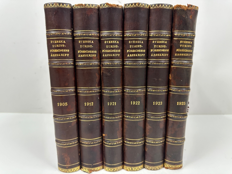 Antique Leatherbound Books Volumes Swedish Tourist Association Yearbooks Stockholm For The Years: 1905, 1912, 1921, 1922, 1923 & 1925 [Photo 2]