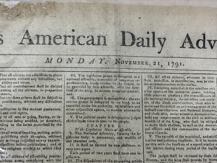 Rare Antique 1791 'Credo Of The New Age' By Product Of The American Revolution First American Printing Of The French Constitution 'Declaration Of The Rights Of Man' France National Assembly Housed In A Calf Case Printed By John Dunlap Philadelphia [Photo 7]