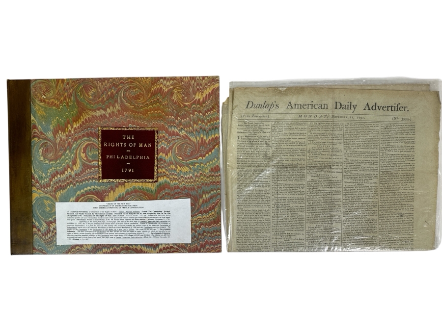 Rare Antique 1791 'Credo Of The New Age' By Product Of The American Revolution First American Printing Of The French Constitution 'Declaration Of The Rights Of Man' France National Assembly Housed In A Calf Case Printed By John Dunlap Philadelphia
