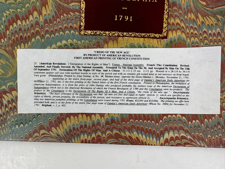 Rare Antique 1791 'Credo Of The New Age' By Product Of The American Revolution First American Printing Of The French Constitution 'Declaration Of The Rights Of Man' France National Assembly Housed In A Calf Case Printed By John Dunlap Philadelphia [Photo 4]