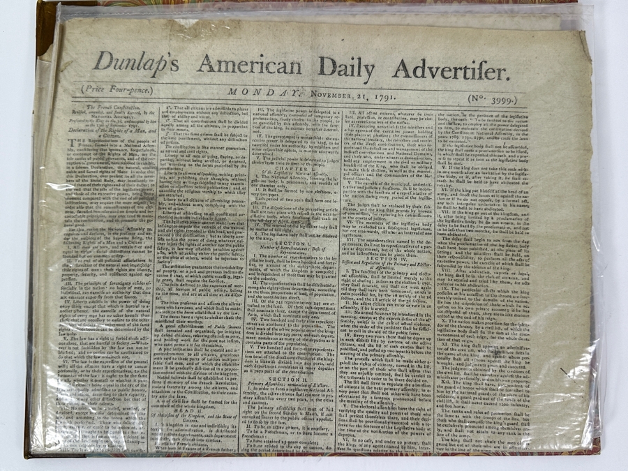 Rare Antique 1791 'Credo Of The New Age' By Product Of The American Revolution First American Printing Of The French Constitution 'Declaration Of The Rights Of Man' France National Assembly Housed In A Calf Case Printed By John Dunlap Philadelphia [Photo 6]