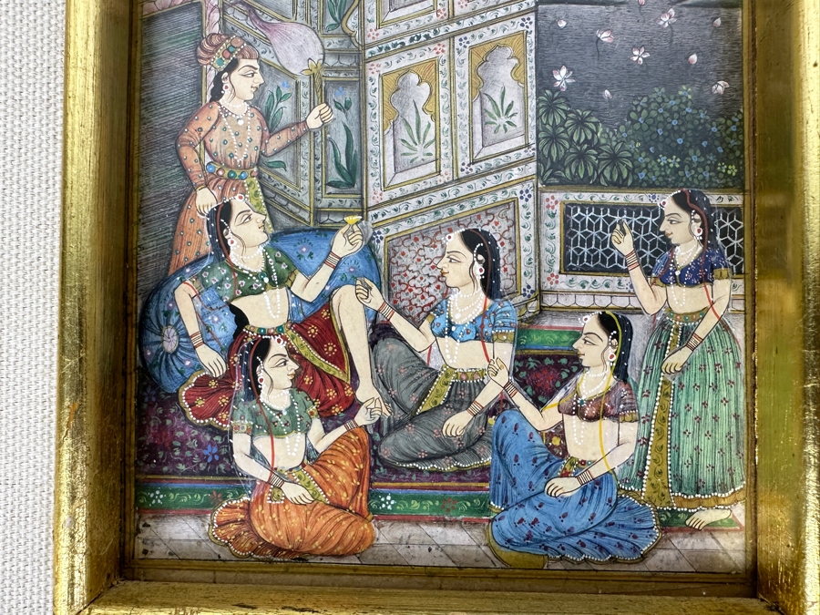 Pair Of Original Hand Painted Indian Miniature Paintings 4 X 7 Framed 11 X 14 [Photo 10]