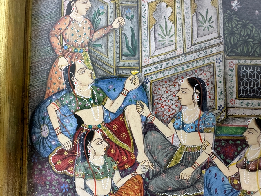 Pair Of Original Hand Painted Indian Miniature Paintings 4 X 7 Framed 11 X 14 [Photo 11]