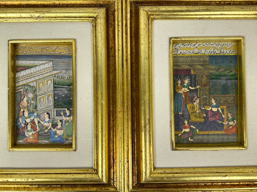 Pair Of Original Hand Painted Indian Miniature Paintings 4 X 7 Framed 11 X 14 [Photo 3]