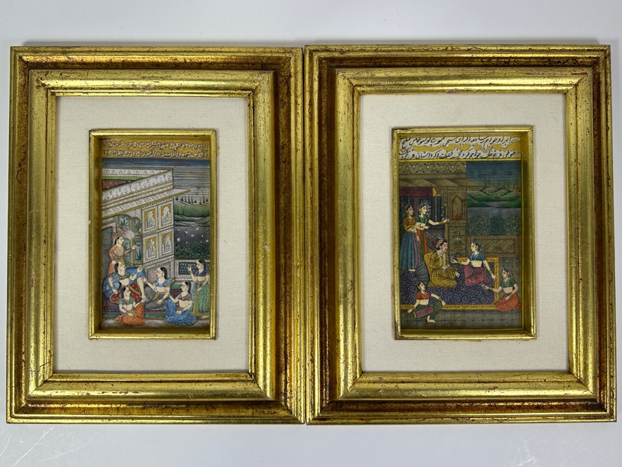 Pair Of Original Hand Painted Indian Miniature Paintings 4 X 7 Framed 11 X 14 [Photo 2]