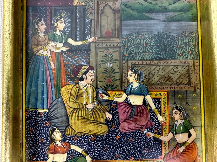 Pair Of Original Hand Painted Indian Miniature Paintings 4 X 7 Framed 11 X 14 [Photo 6]