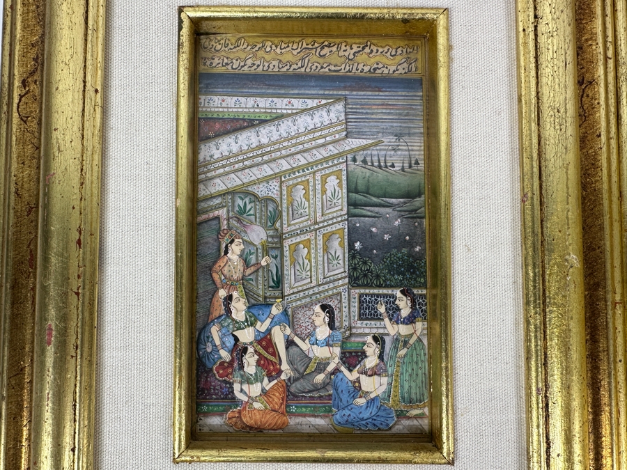 Pair Of Original Hand Painted Indian Miniature Paintings 4 X 7 Framed 11 X 14 [Photo 8]