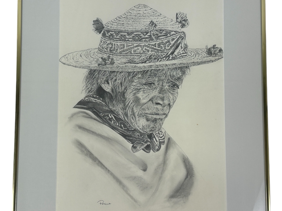 Original Pencil Portrait Drawing On Paper Signed Lower Left Patella 12 X 18 Framed 18 X 24 [Photo 1]