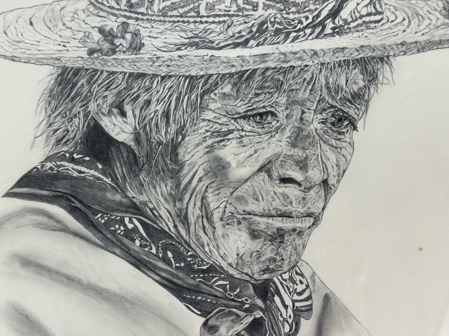 Original Pencil Portrait Drawing On Paper Signed Lower Left Patella 12 X 18 Framed 18 X 24 [Photo 3]