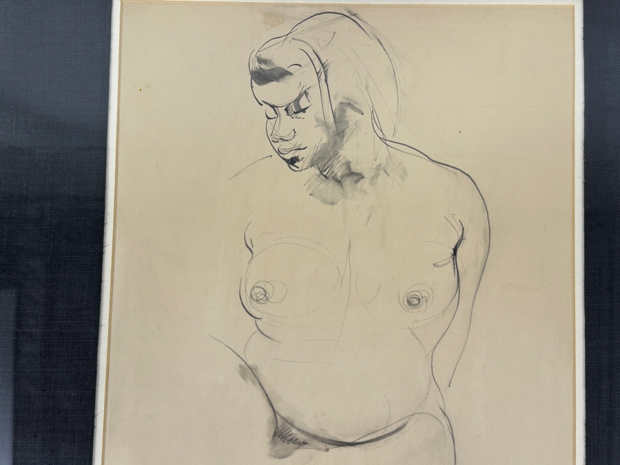 Antonio Beneduce (1900-1975, Italian) Original Pencil Watercolor Nude Portrait Signed Lower Right 10 X 13 Framed 17.5 X 20.5 [Photo 4]