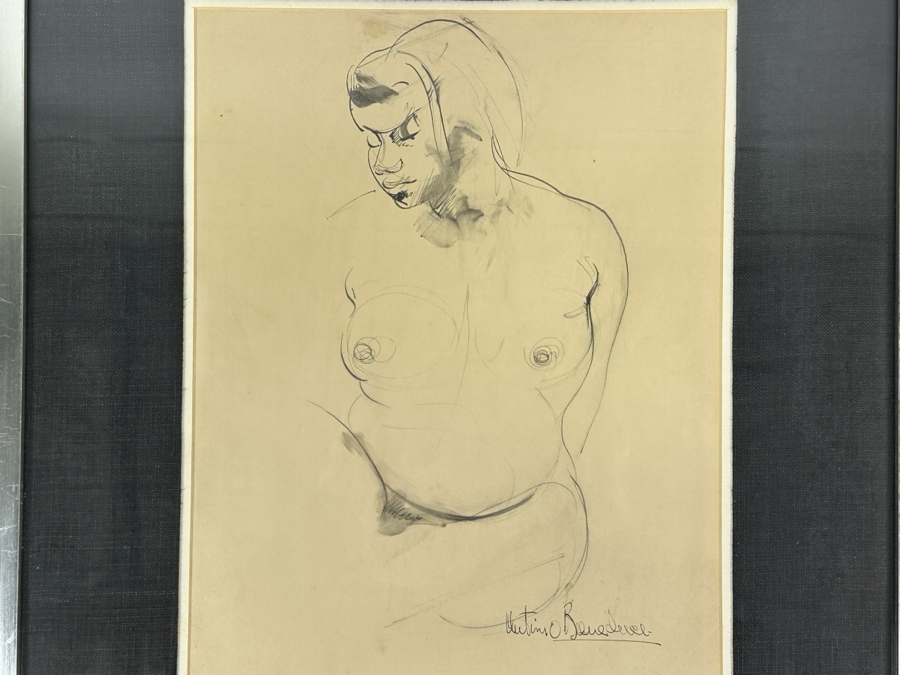 Antonio Beneduce (1900-1975, Italian) Original Pencil Watercolor Nude Portrait Signed Lower Right 10 X 13 Framed 17.5 X 20.5