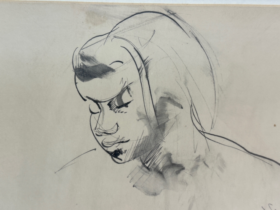 Antonio Beneduce (1900-1975, Italian) Original Pencil Watercolor Nude Portrait Signed Lower Right 10 X 13 Framed 17.5 X 20.5 [Photo 3]