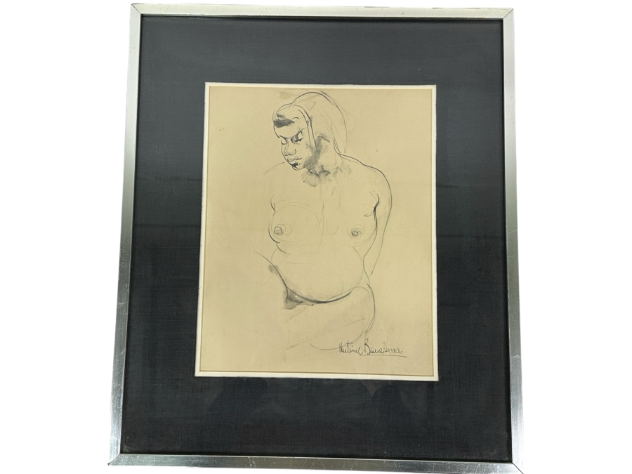 Antonio Beneduce (1900-1975, Italian) Original Pencil Watercolor Nude Portrait Signed Lower Right 10 X 13 Framed 17.5 X 20.5 [Photo 2]