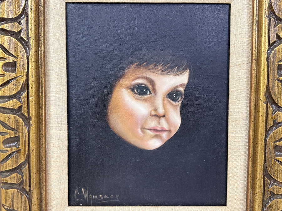 Carlo Wahlbeck (B. 1933, California/Sweden) Original Portrait Painting On Canvas Signed Lower Left And Verso Titled 'Child' 8 X 10 Framed 16.5 X 18.5 [Photo 2]