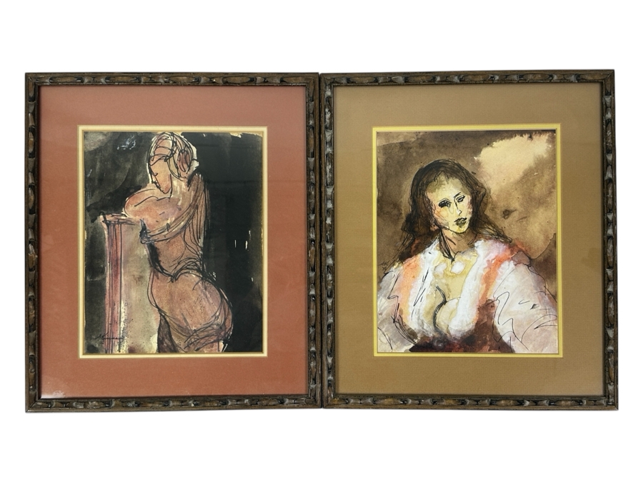 Pair Of Vintage 1975 Watercolor Paintings On Paper Artist Signed 8 X 10 Framed 13 X 15 [Photo 2]