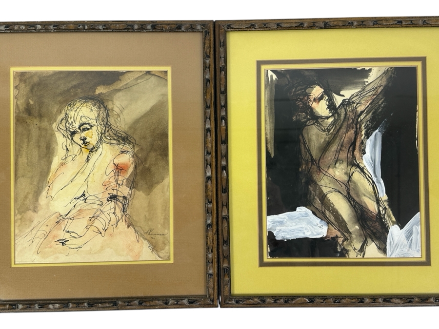 Pair Of Vintage 1975 Watercolor Paintings On Paper Artist Signed 8 X 10 Framed 13 X 15