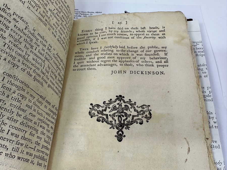Rare Antique 1764 Book A Reply To A Piece Called The Speech Of Joseph Galloway, Esquire By John Dickinson Purchased From Second Story Books Via Abe Books - See Book Description In Photos And Original Book Listing [Photo 14]