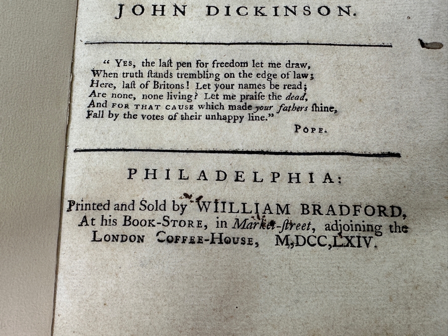 Rare Antique 1764 Book A Reply To A Piece Called The Speech Of Joseph Galloway, Esquire By John Dickinson Purchased From Second Story Books Via Abe Books - See Book Description In Photos And Original Book Listing [Photo 6]