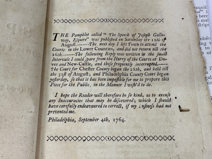 Rare Antique 1764 Book A Reply To A Piece Called The Speech Of Joseph Galloway, Esquire By John Dickinson Purchased From Second Story Books Via Abe Books - See Book Description In Photos And Original Book Listing [Photo 8]