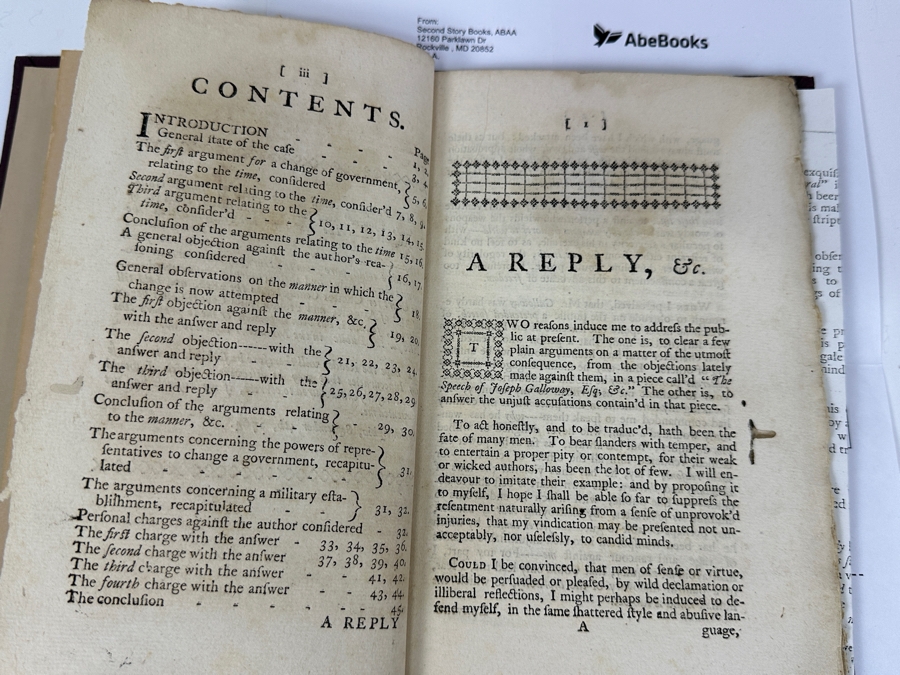 Rare Antique 1764 Book A Reply To A Piece Called The Speech Of Joseph Galloway, Esquire By John Dickinson Purchased From Second Story Books Via Abe Books - See Book Description In Photos And Original Book Listing [Photo 9]