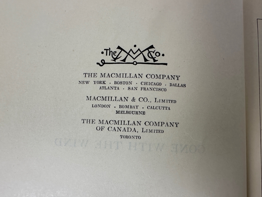 Rare First Printing Of Gone With The Wind By Margaret Mitchell With The Original First Printing Dust Jacket May, 1936 Date - Book In Excellent Condition - Original Dust Jacket Has Some Damage Estimate $5,000-$8,000 [Photo 13]