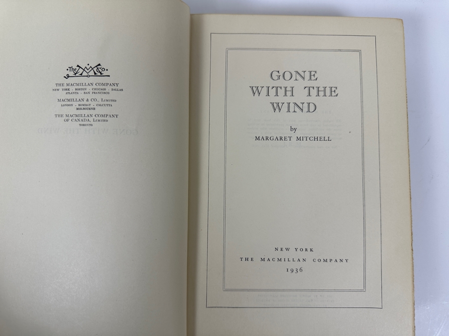 Rare First Printing Of Gone With The Wind By Margaret Mitchell With The Original First Printing Dust Jacket May, 1936 Date - Book In Excellent Condition - Original Dust Jacket Has Some Damage Estimate $5,000-$8,000 [Photo 12]