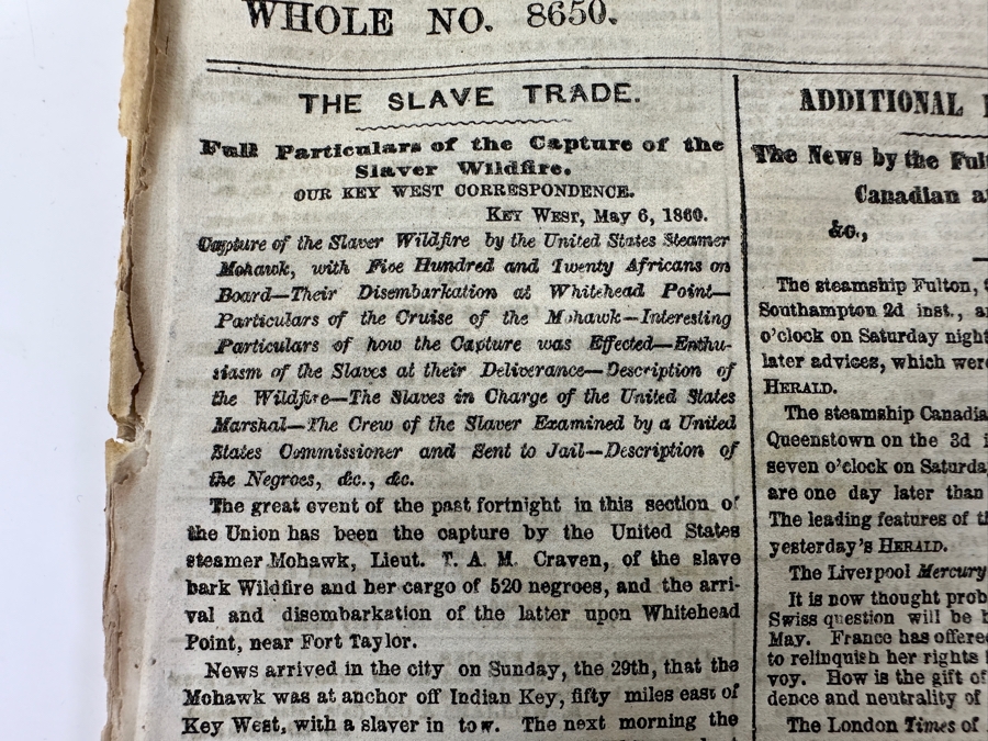 Rare Historial Antique May 14, 1860 The New York Herald Newspaper With Article On The Slave Trade [Photo 5]
