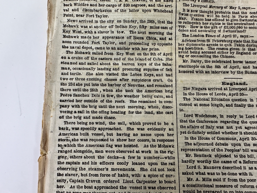 Rare Historial Antique May 14, 1860 The New York Herald Newspaper With Article On The Slave Trade [Photo 6]