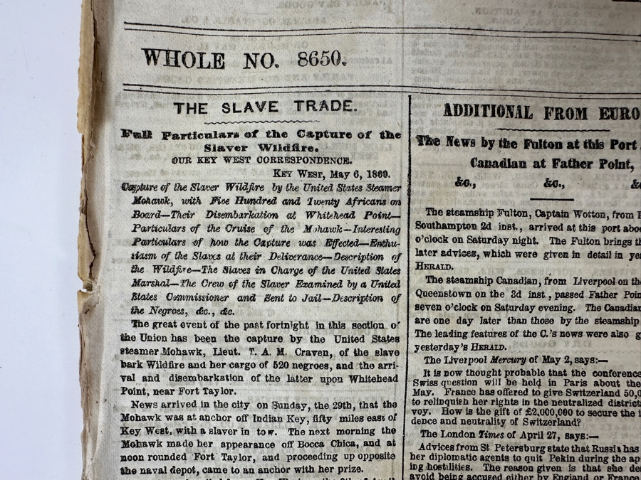 Rare Historial Antique May 14, 1860 The New York Herald Newspaper With Article On The Slave Trade [Photo 4]