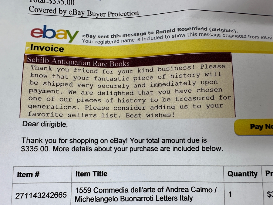 Antique 1559 Commedia Dell'arte Of Andrea Calmo / Michelangelo Buonarroti Letters Italy Purchased From Schilb Antiquarian Rare Books For $335 - See Photos For Description [Photo 11]