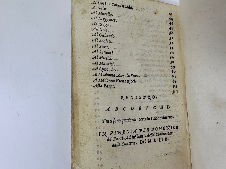 Antique 1559 Commedia Dell'arte Of Andrea Calmo / Michelangelo Buonarroti Letters Italy Purchased From Schilb Antiquarian Rare Books For $335 - See Photos For Description [Photo 9]