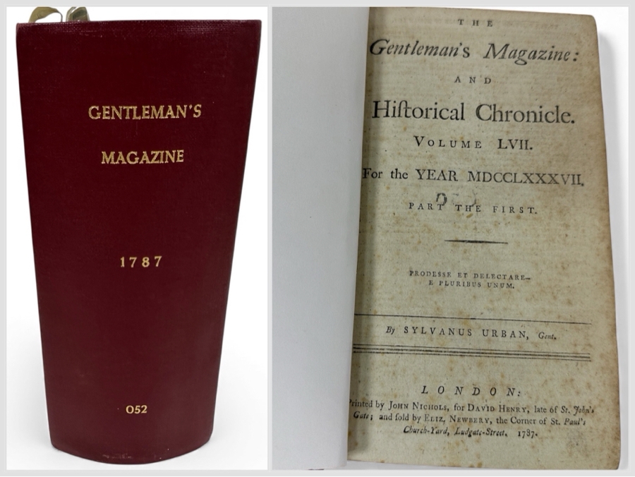 Antique 1787 Hardbound Book Of The Gentleman's Magazine London Volume LVII With Rare First English Printing Of The United States Constitution - See Photos For A Sampling Of Articles Estimate $3,000