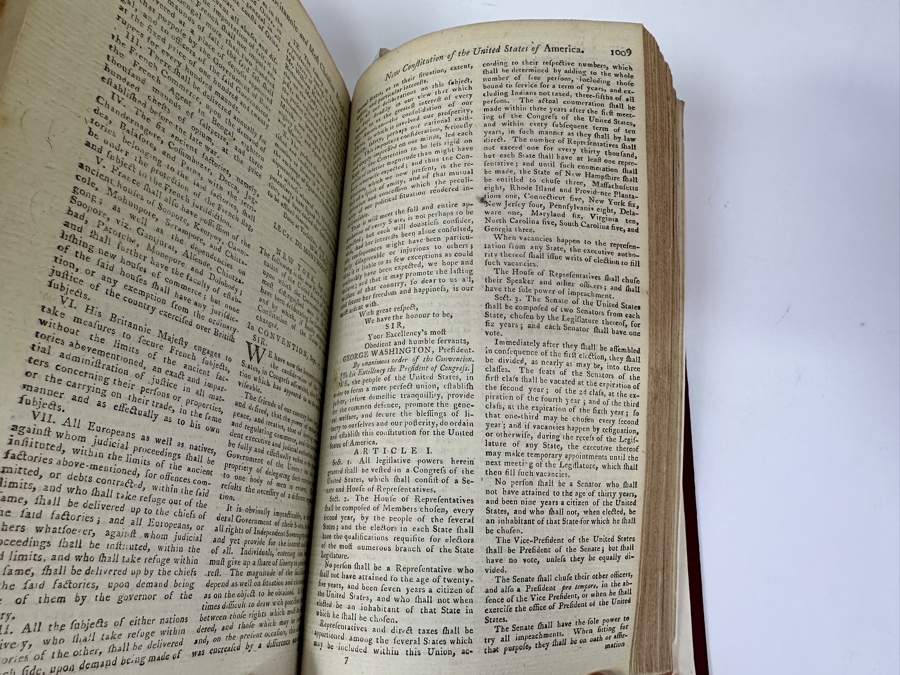 Antique 1787 Hardbound Book Of The Gentleman's Magazine London Volume LVII With Rare First English Printing Of The United States Constitution - See Photos For A Sampling Of Articles Estimate $3,000 [Photo 12]