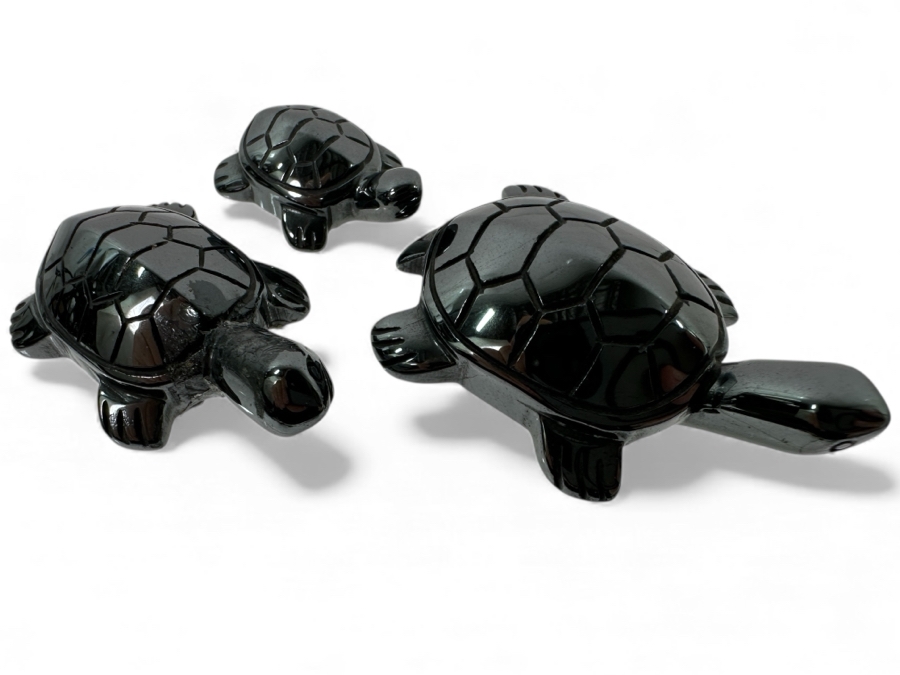(3) Hand Carved Stone Turtle Figurines