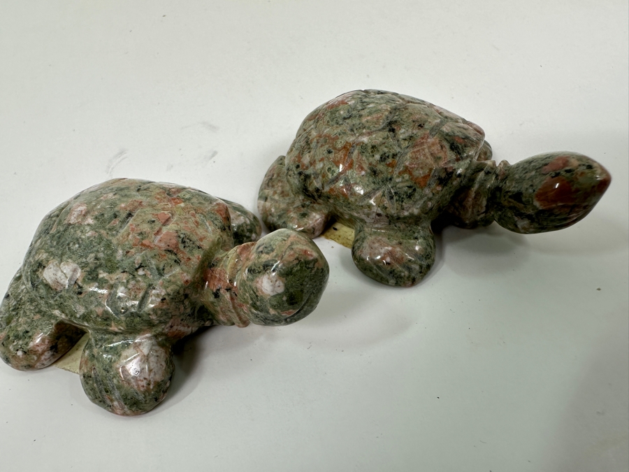 (2) Hand Carved Green Stone Turtle Figurines [Photo 6]