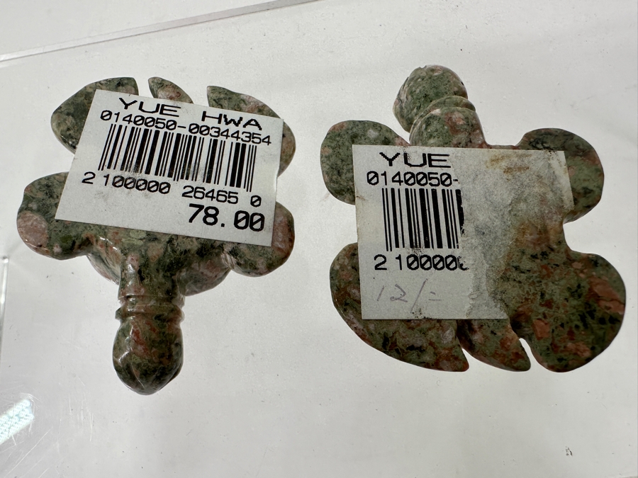 (2) Hand Carved Green Stone Turtle Figurines [Photo 4]