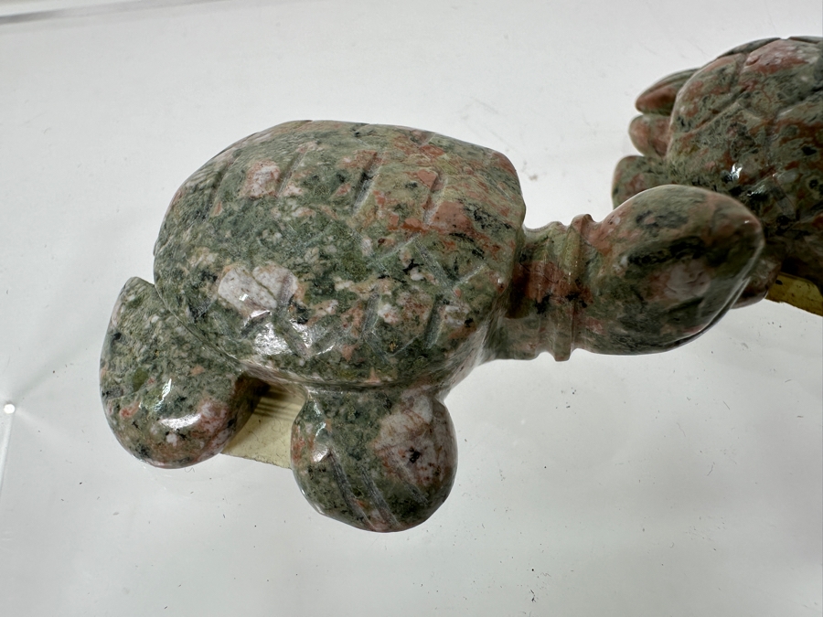 (2) Hand Carved Green Stone Turtle Figurines [Photo 3]