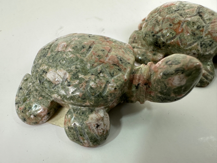 (2) Hand Carved Green Stone Turtle Figurines [Photo 7]