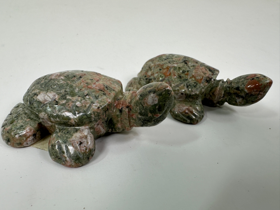 (2) Hand Carved Green Stone Turtle Figurines [Photo 5]