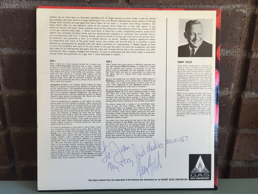 Harry Fields, His Piano And Quartet ‎- Music From Bach To Rock - Capitol Custom - SIGNED - A Salute to GAS Energy on the 150th Anniversay of GAS [Photo 3]
